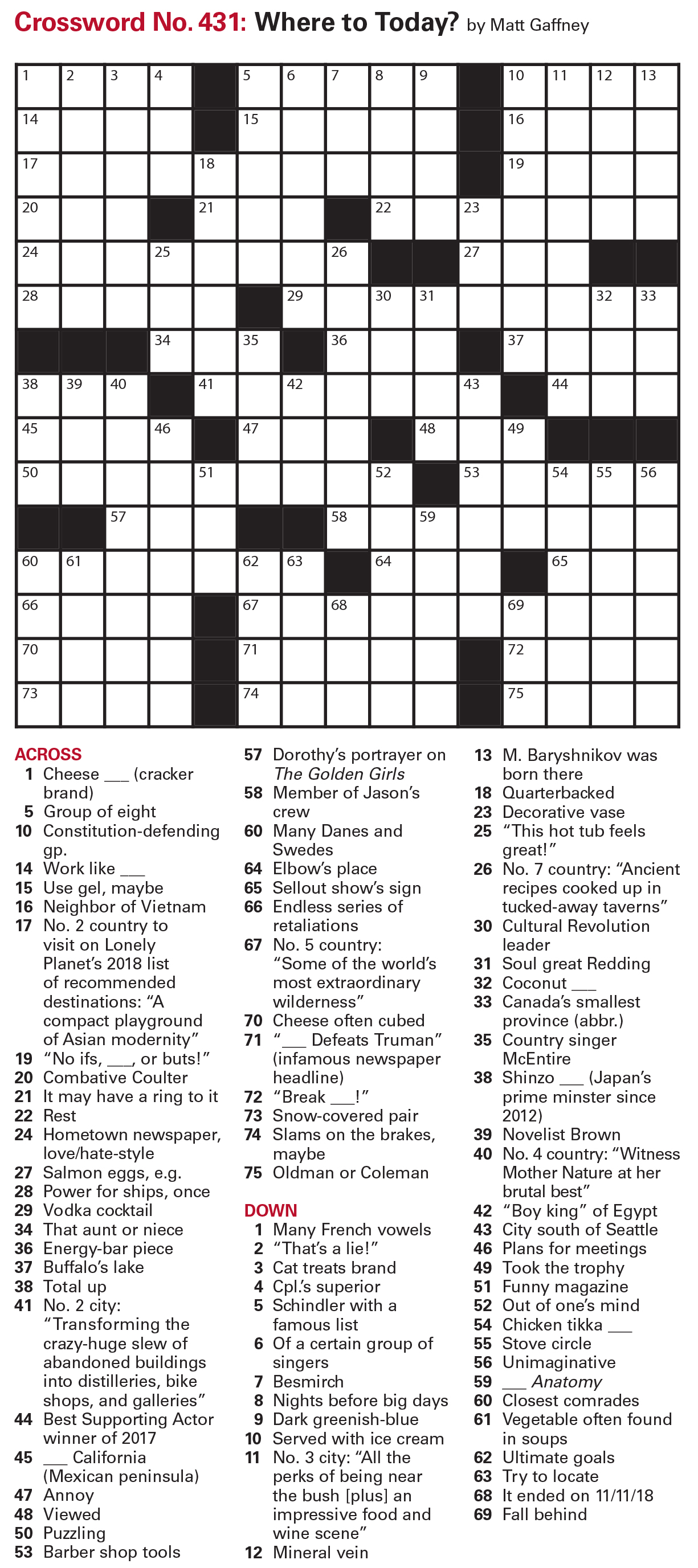 Puzzles: Crossword and Sudoku - Issue: November 10, 2017 | The Week