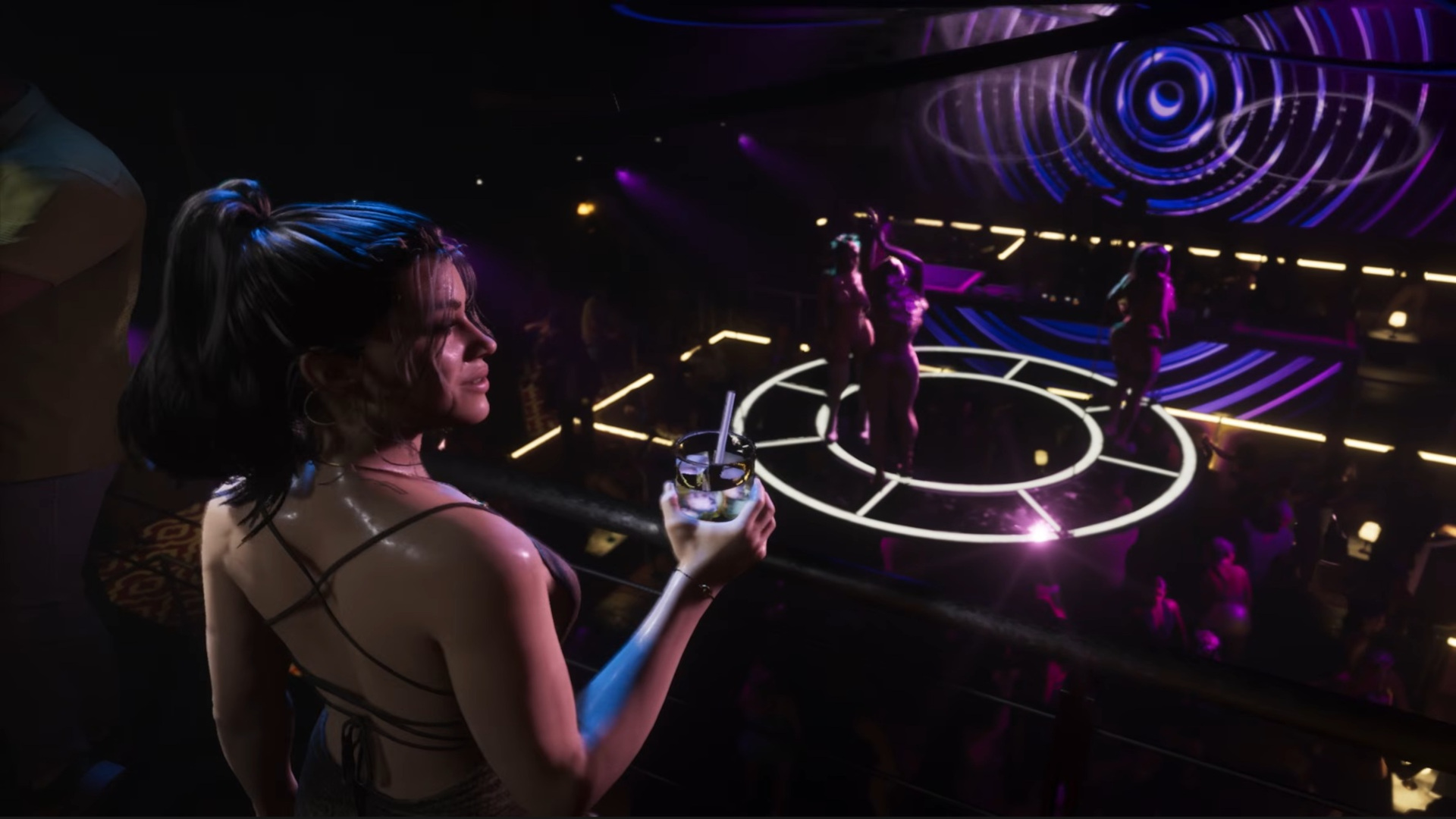 Protagonist Lucia stands in a nightclub holding a drink in GTA 6
