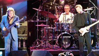 Ginger Baker performing onstage at the Rock And Roll Hall Of Fame ceremony in 1993