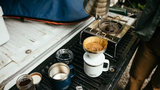 Campers making coffee with the Yeti Pour Over