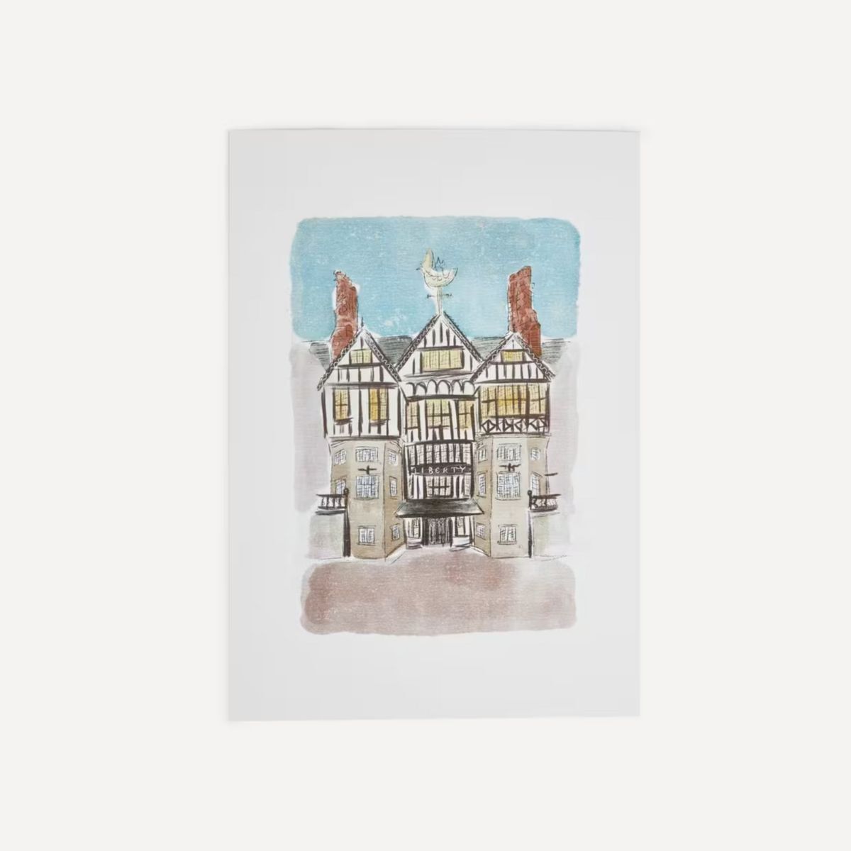 A watercolour illustration of the Liberty London store