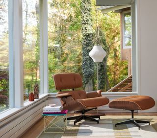 Eames Lounge Chair in tan bamboo leather