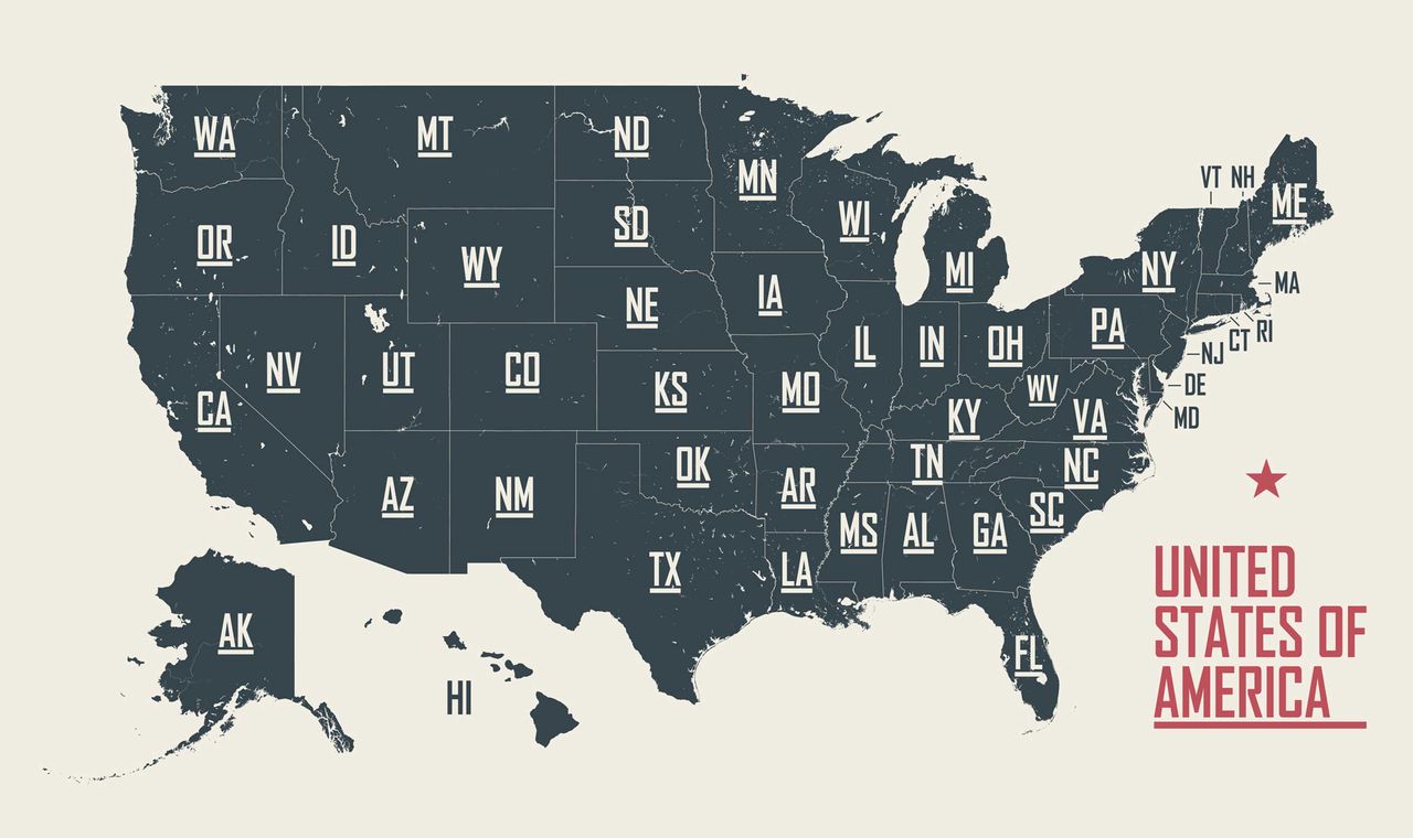 A map of the United States with each state clearly marked. What are the best states to relocate to?