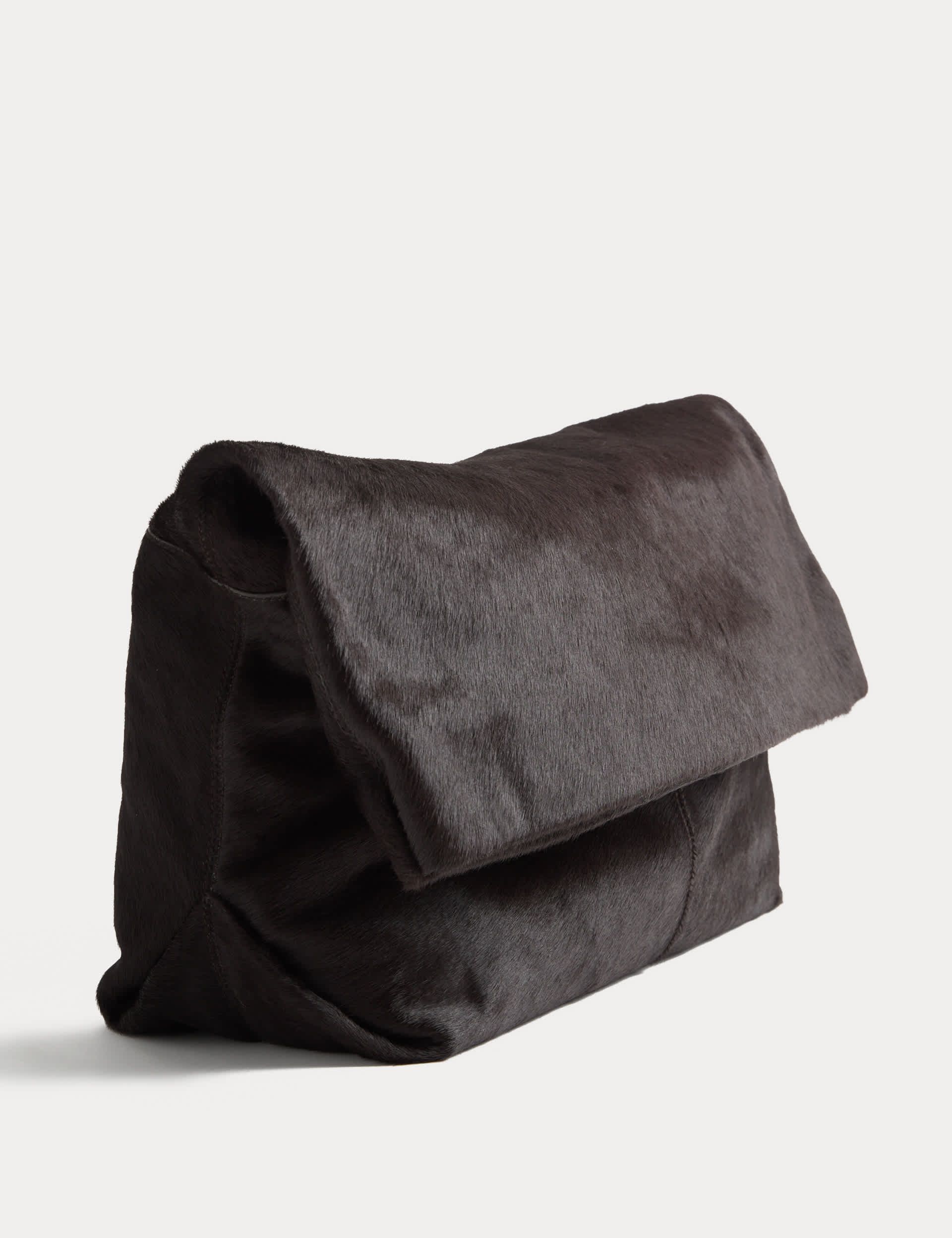 Hair on Leather Foldover Clutch Bag