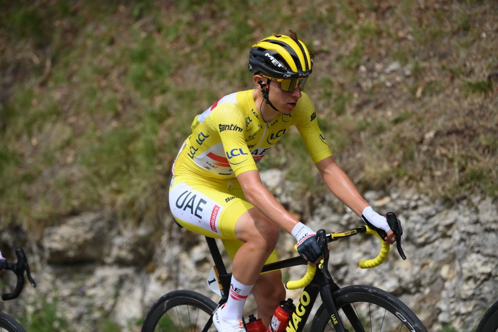 LAUSANNE SWITZERLAND JULY 09 Tadej Pogacar of Slovenia and UAE Team Emirates Yellow Leader Jersey competes during the 109th Tour de France 2022 Stage 8 a 1863km stage from Dole to Lausanne Cte du Stade olympique 602m TDF2022 WorldTour on July 09 2022 in Lausanne Switzerland Photo by Alex BroadwayGetty Images