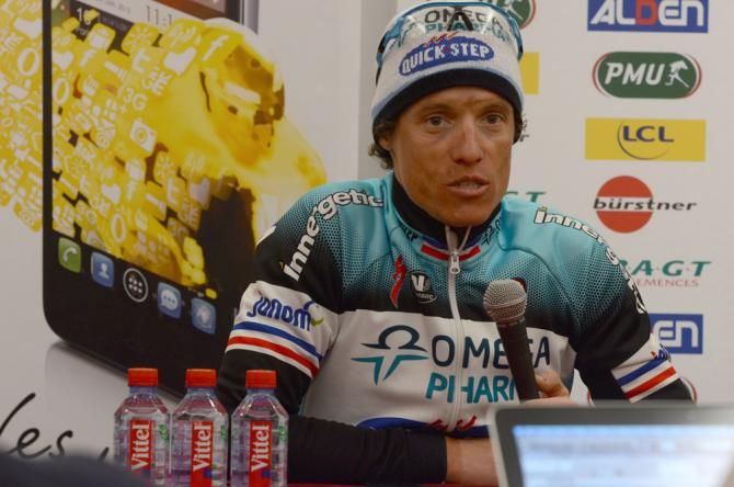 Stage 6 winner Sylvain Chavanel (Omega Pharma-Quick Step) speaks to the press.