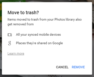 Google Photos delete dialogue