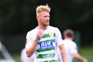 Brad Young of The New Saints r looks on during the UEFA Champions League Second Qualifying Round 2nd leg match between The New Saints and Ferencvaros at Park Hall Stadium on July 30, 2024 in Oswestry, England.