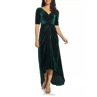 Adrianna Papell Ruched Velvet High Low Gown