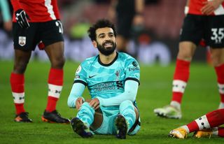 Liverpool’s Mohamed Salah after missing a chance during the Premier League match at St Mary’s Stadium, Southampton