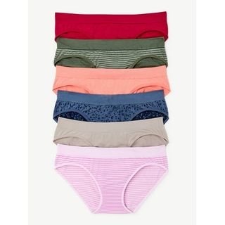 Joyspun Women's Seamless Bikini Panties, 6-Pack, Sizes Xs to 3xl