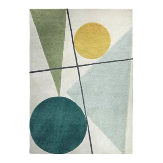 Habitat abstract rug with blue and green shapes.