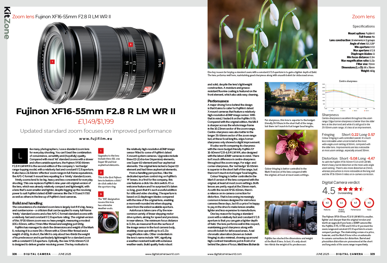 Image showing the Fujinon 16-55mm F2.8 R LM WR II lens review in issue 295 (June 2025) of Digital Camera magazine