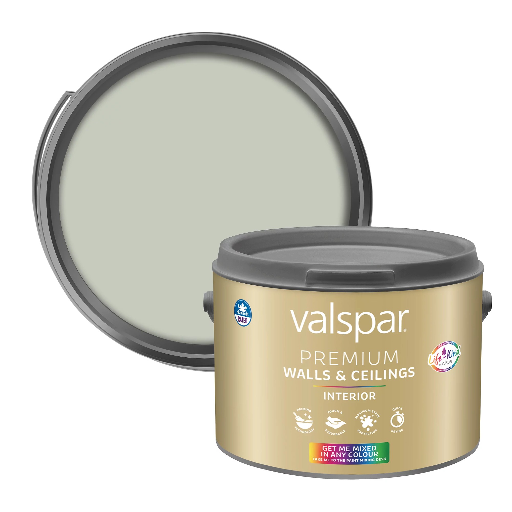 Valspar Premium Walls &amp;amp; Ceilings Interior Silk Emulsion, Base A, 2.5L Green-Eyed R284E