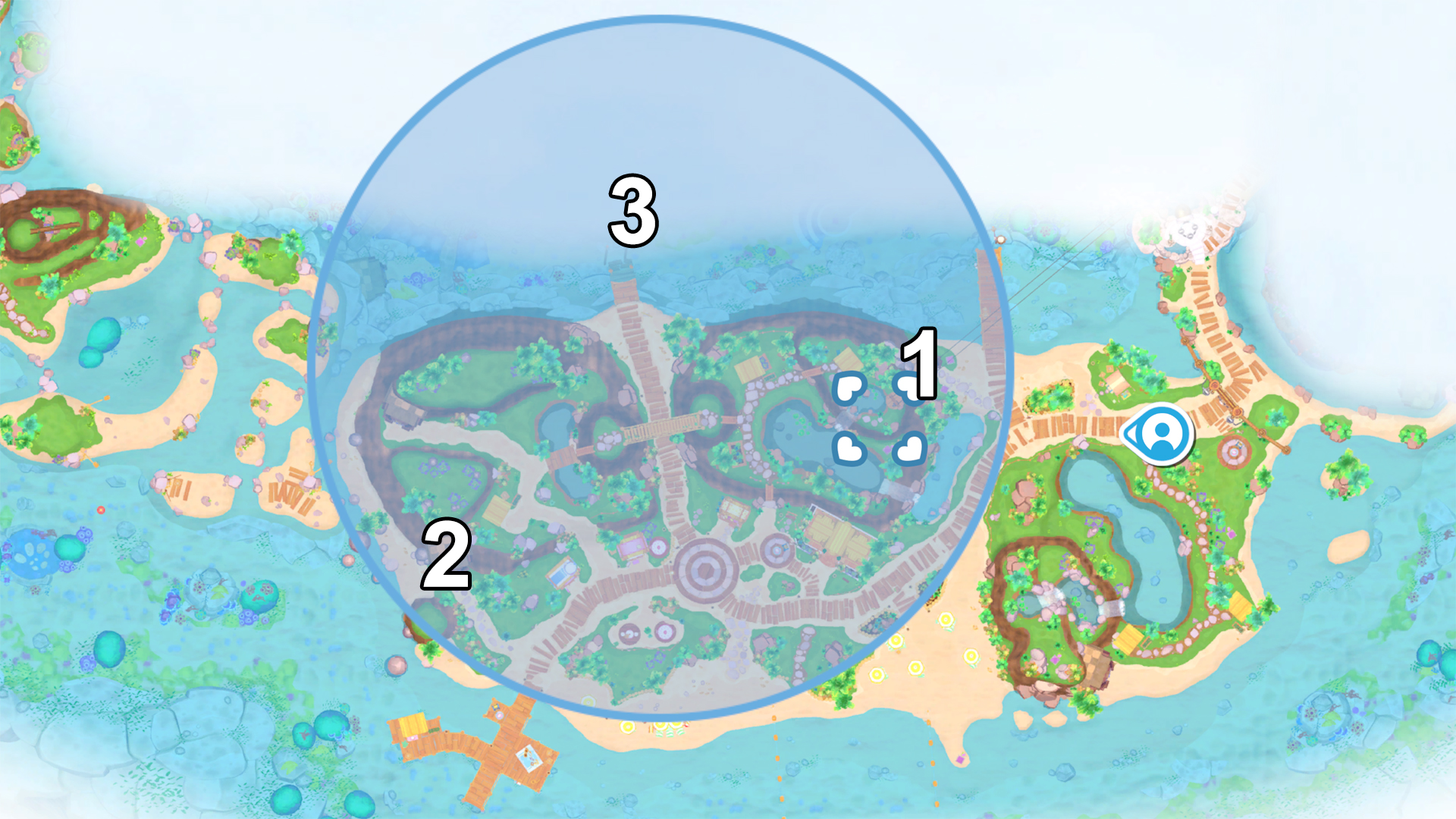 A map showing yellow crystal locations in Hello Kitty Island Adventure.