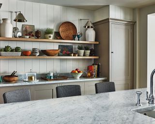 kitchen with island and shelving