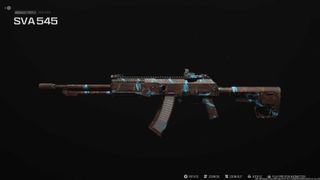 The SVA 545 in the Gunsmith Menu, with a colorful camo equipped