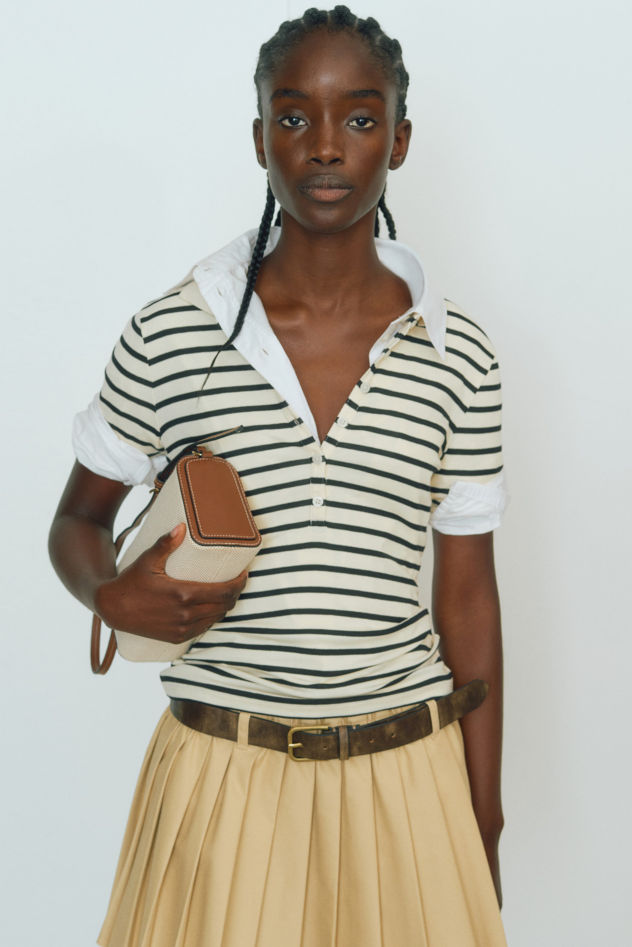 Ribbed Polo Shirt - Cream/striped