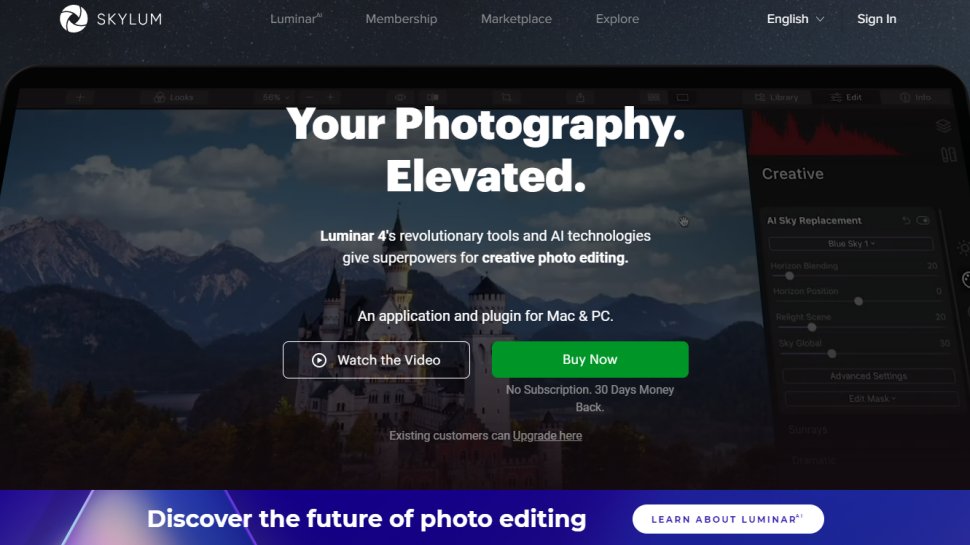 Website screenshot for Luminar