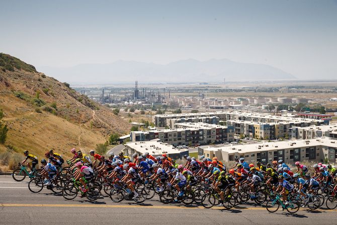 The peloton begins today's climb in Bountiful on stage 3 of the 2018 Tour of Utah