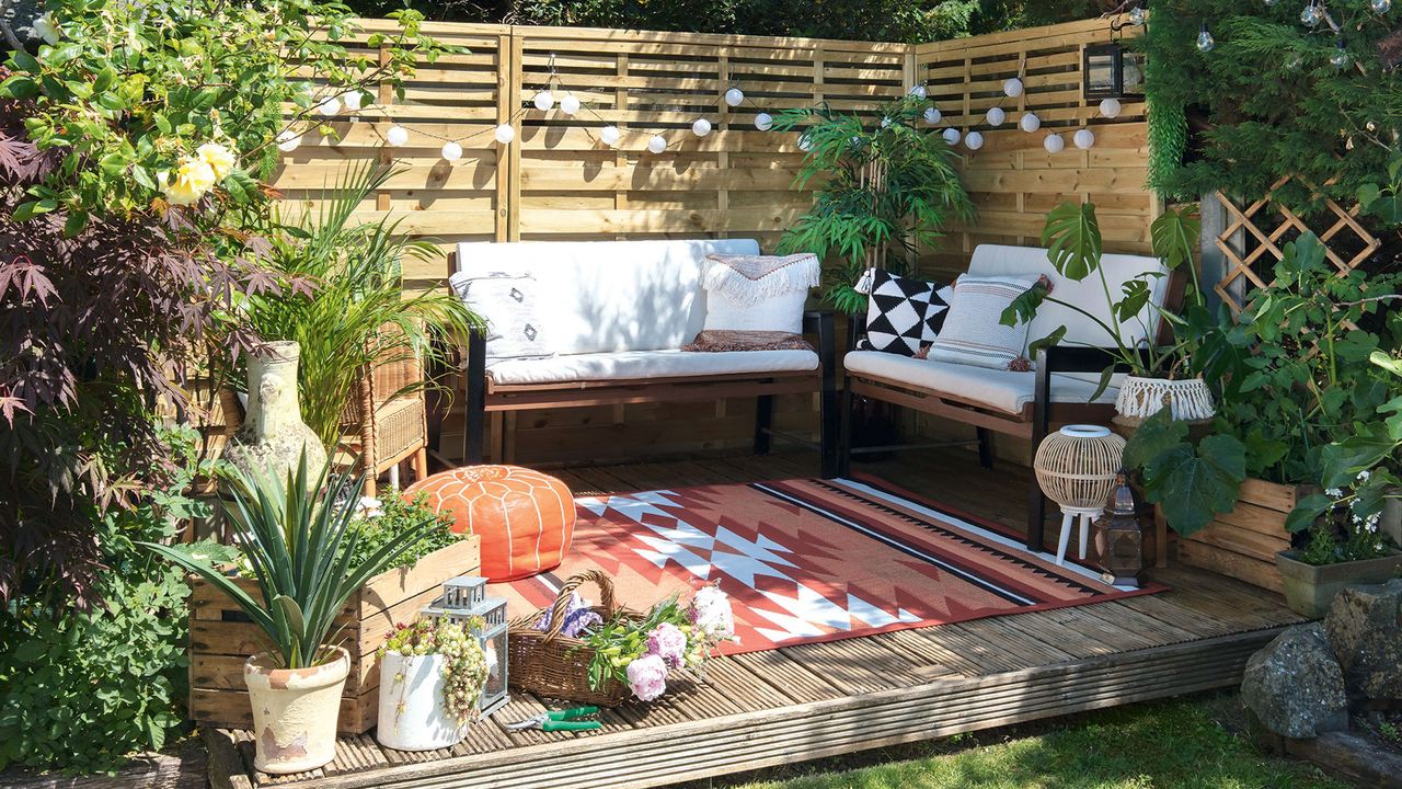 outdoor seating area with rug