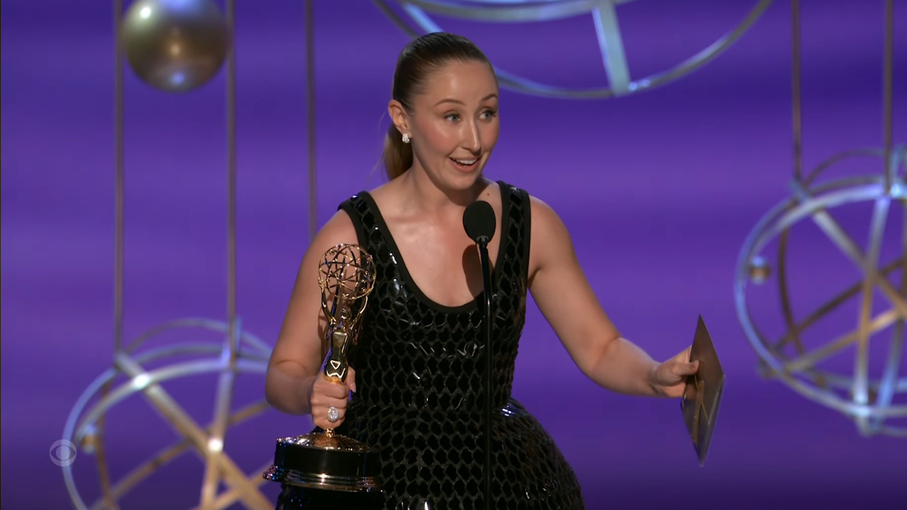 Erin Doherty accepts a 2025 Emmy Award.