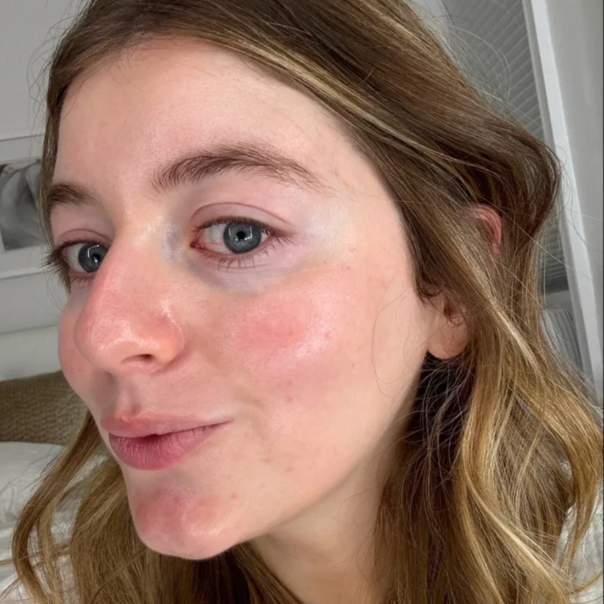 Samantha Holender before using the Naked Sundays Hydrating Glow Mist Setting Spray SPF 50+.