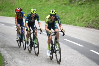 LE COLLET DALLEVARD FRANCE JUNE 07 LR Giulio Ciccone of Italy and Team Lidl Trek Primoz Roglic of Slovenia Green Points Jersey and Aleksandr Viasov of Rusia and Team BORA hansgrohe attack in the final climb during the 76th Criterium du Dauphine 2024 Stage 6 a 1741km stage from Hauterives to Le Collet dAllevard 1415m UCIWT on June 07 2024 in Le Collet dAllevard France Photo by Dario BelingheriGetty Images