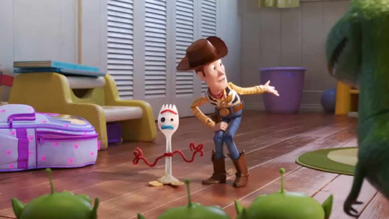 Forky and Woody in Toy Story 4.
