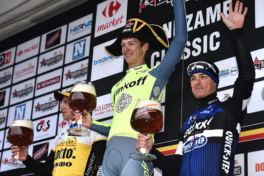 Dylan Groenewegen, Erik Baska and Gianni Meersman on the Handzame Classic podium