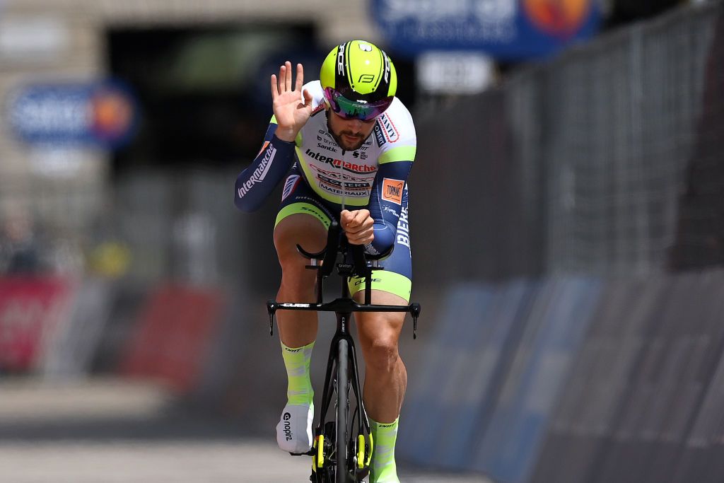 MILAN ITALY MAY 30 Riccardo Minali of Italy and Team Intermarch Wanty Gobert Matriaux at arrival during the 104th Giro dItalia 2021 Stage 21 a 303km Individual Time Trial stage from Senago to Milano ITT UCIworldtour girodiitalia Giro on May 30 2021 in Milan Italy Photo by Stuart FranklinGetty Images