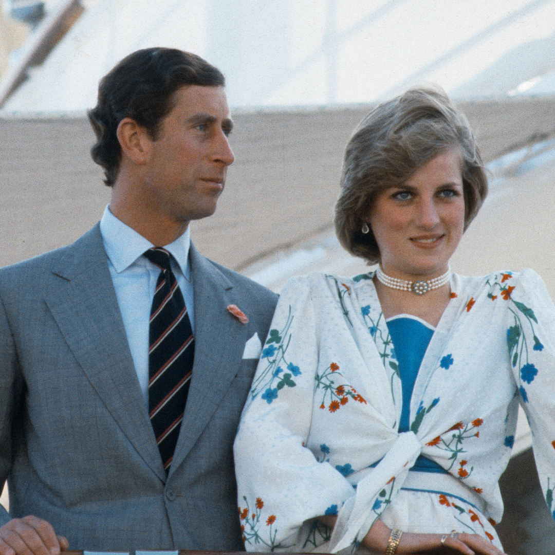 Princess Diana and Prince Charles standing on the Royal Yacht Britannia