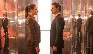 Mission: Impossible - Fallout Rebecca Ferguson and Tom Cruise meeting in the middle of a mirrored ha