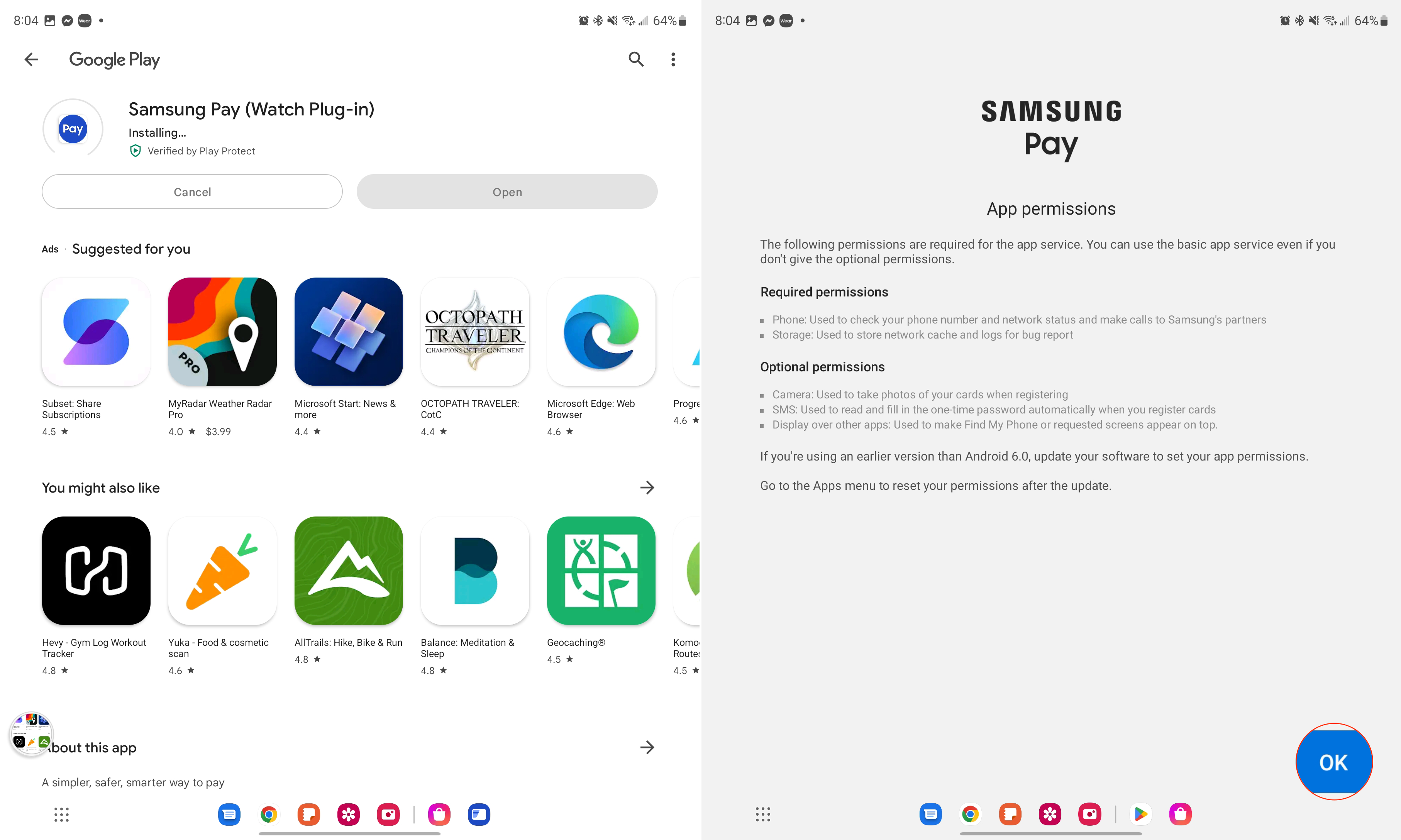 Install Samsung Pay Watch plug-in on Galaxy Z Fold 4