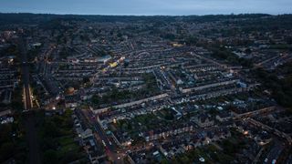 A shot of Bath, UK, taken after sunset with a DJI Air 3S drone