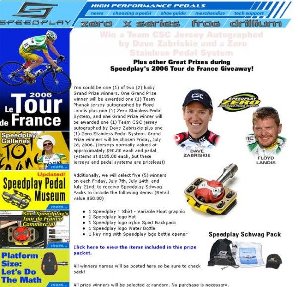 Speedplay pedals, jerseys and swag packs