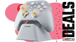 The White EasySMX D05 on a pink deals background