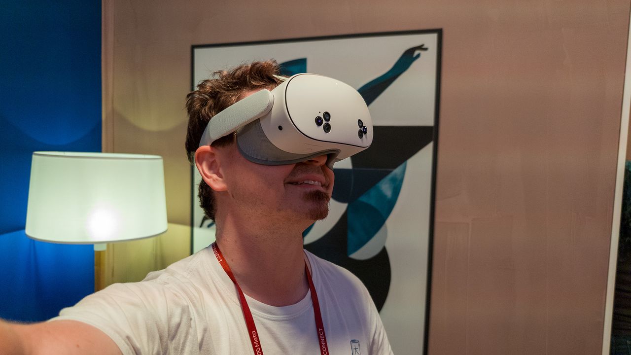 Wearing the Meta Quest 3S at a hands-on event