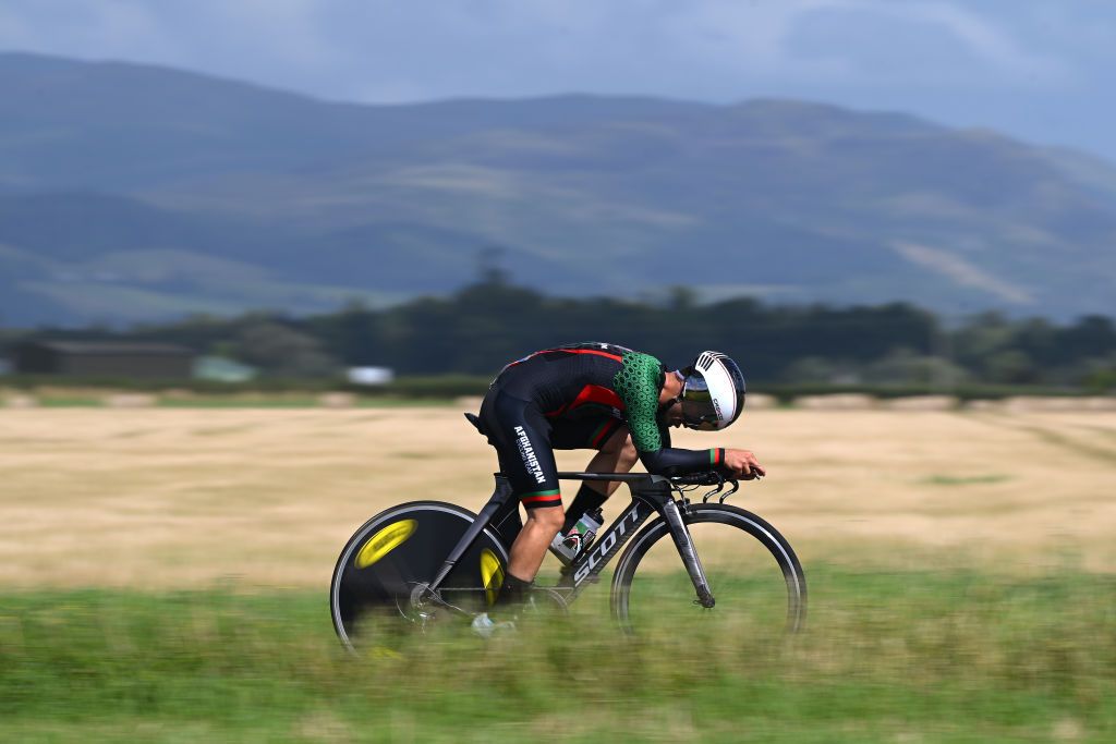 STIRLING SCOTLAND AUGUST 11 Ahmad Mirzaee of Afghanistan sprints during the Men Elite Individual Time Trial a 478km race from Stirling to Stirling at the 96th UCI Cycling World Championships Glasgow 2023 Day 9 UCIWT on August 11 2023 in Stirling Scotland Photo by Dario BelingheriGetty Images