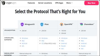 The VyprVPN website displays supported protocols