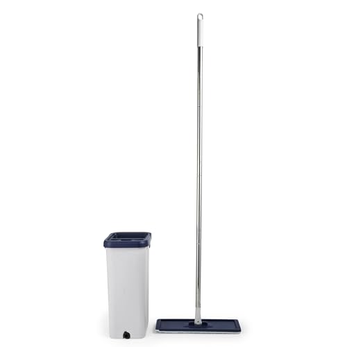 Beldray Deep Clean Flat Mop &amp;amp; Bucket Set, Dual Compartment Self-Wringing Dirt Scraper 5.5l Bucket, Washable/reusable Microfibre Head, Wood/vinyl/tile Hard Floor Cleaning