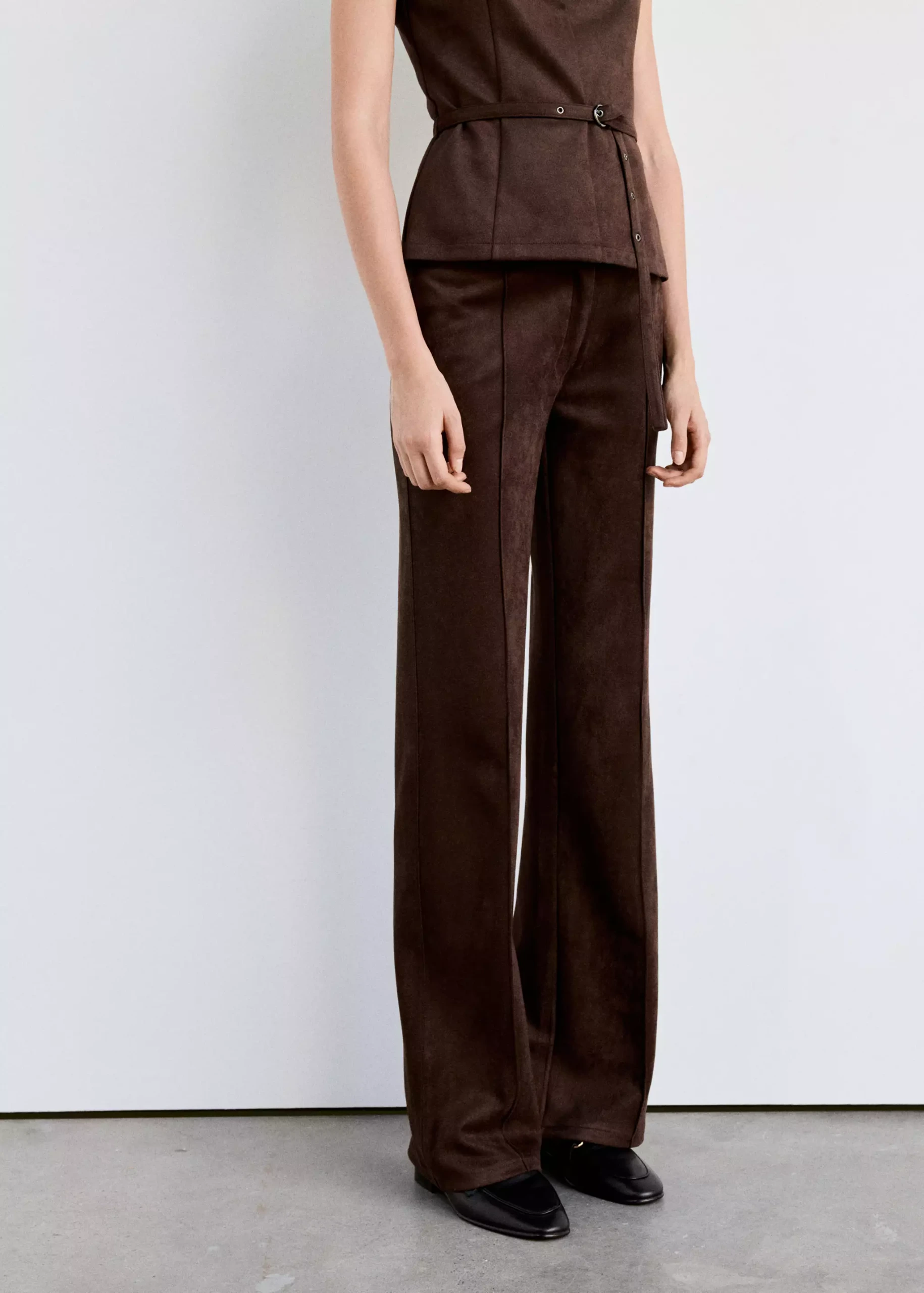 Suede Trousers With Seam Detail - Women | Mango Usa