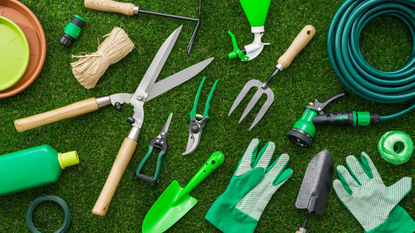 Best garden tools 2023: image depicts variety of garden tools on grass