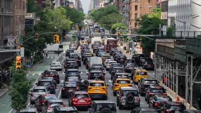 A view of heavy traffic on 10th Avenue in New York City