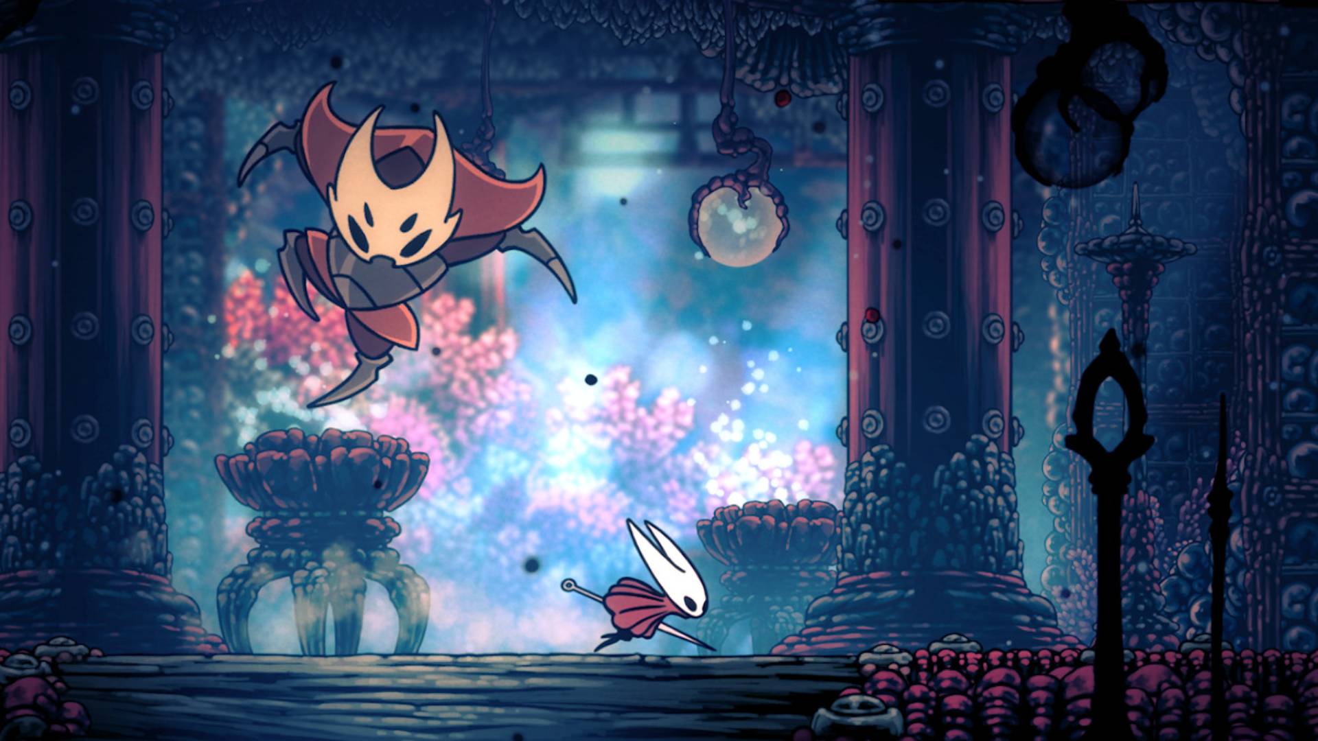 Hollow Knight: Silksong screenshot showing Hornet being attacked by a giant enemy.