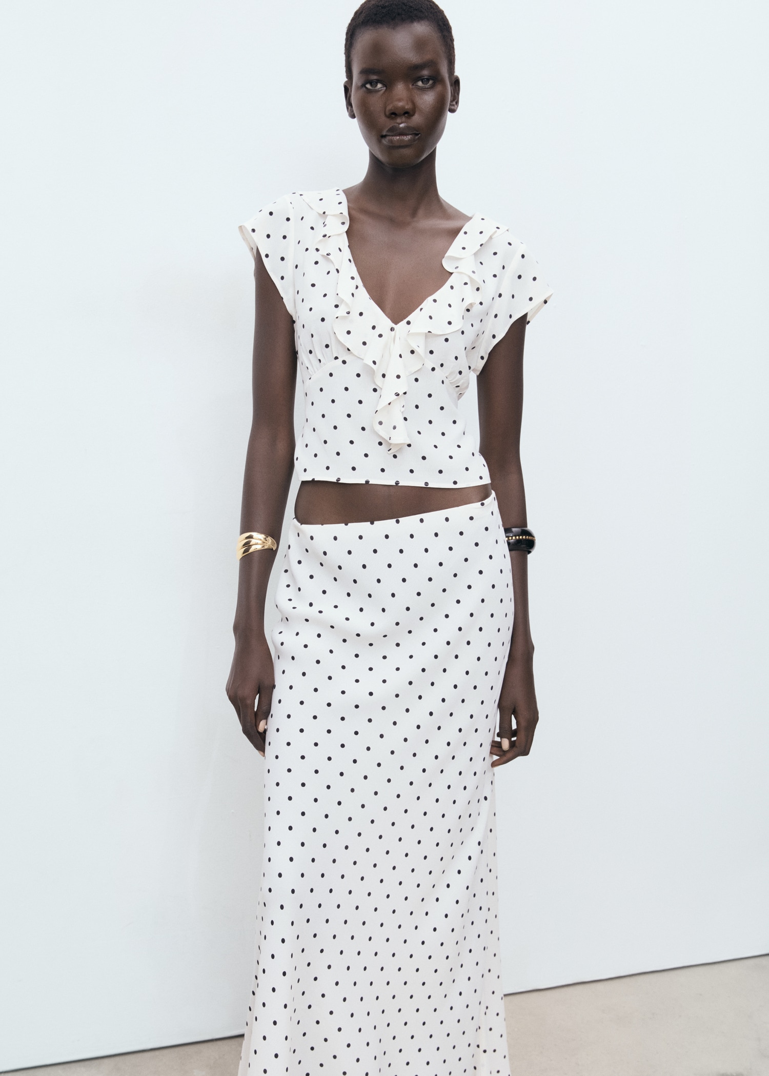Polka-Dot Blouse With Ruffles - Women | Mango United Kingdom