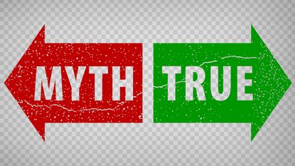 "Myth" written on a red arrow and "true" written on a green arrow.