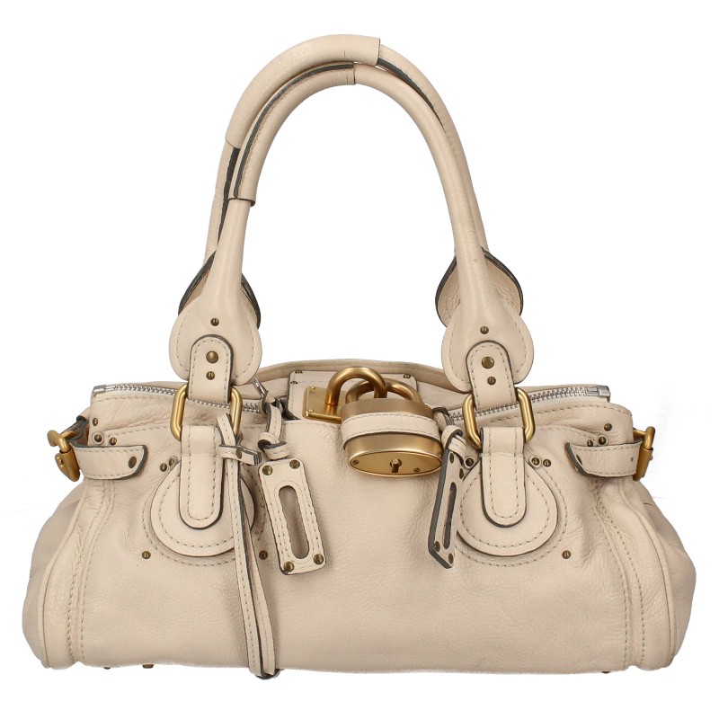 Chloe Paddington Mm 7esa02 Leather Handbag Beige Used