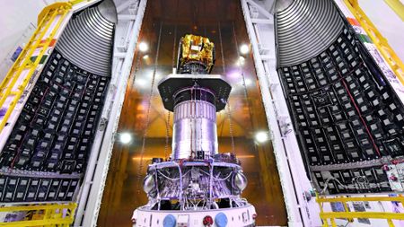 India's EOS-N1 satellite before encapsulation into the fairing of its PSLV rocket.