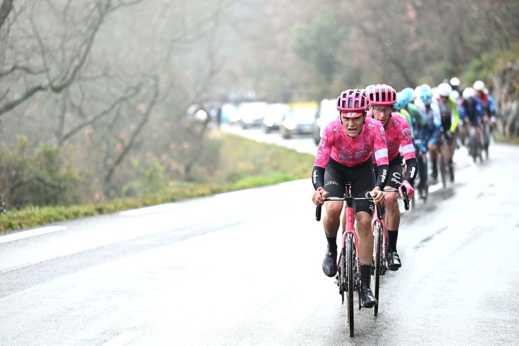 GOURDON FRANCE FEBRUARY 22 Markel Beloki of Spain and Team EF Education EasyPost leads the peloton during the 57th Tour des Alpes Maritimes et du Var 2025 Stage 1 a 1624km stage from Contes to Gourdon on February 22 2025 in Gourdon France Photo by Billy CeustersGetty Images